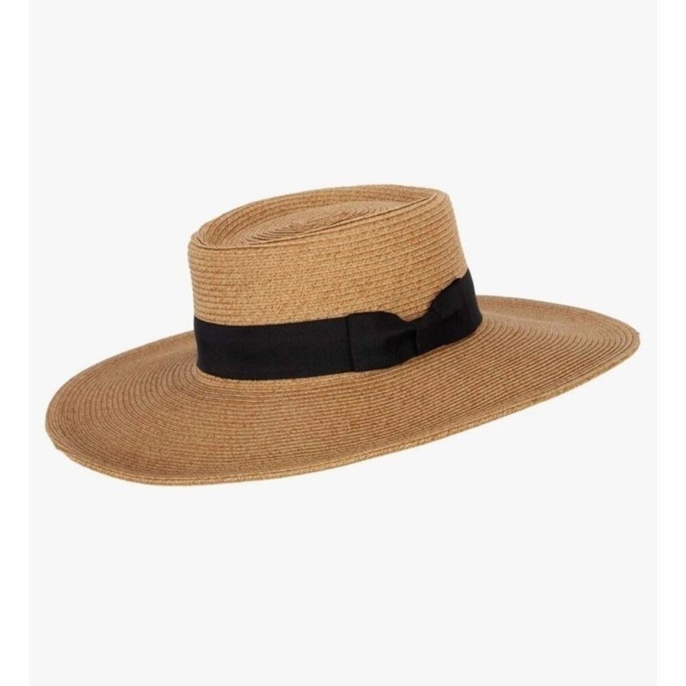 Patina Handcrafted Straw Sun Hat Pork Pie Gambler Wide Brim UPF 50+ Tan Large - Picture 4 of 10